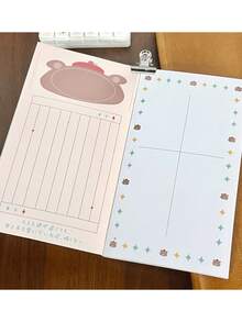 1 pieza Libreta de estilo vintage con conejo Monka y oso, diario portátil, libreta de oso linda, hecha de papel de pulpa de madera, escritura suave, esencial para estudiantes - Multicolor - Ver 5