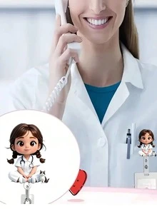 2D 壓克力護理師女孩識別證套 - 可伸縮識別證夾，適用於醫學生和護理師 - PMMA 材質工作場所識別證夾 | 趣味設計 | 壓克力護理師配件 開學教師禮物 - 彩色 - 查看 4