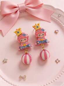 1 Pasang Anting-Anting Gaya Manis dengan Mahkota Rambut Keriting Merah Muda Lucu Cocok untuk Anak Perempuan, Hadiah Kencan Sehari-hari, Aksesoris - MultiWarna - View 5