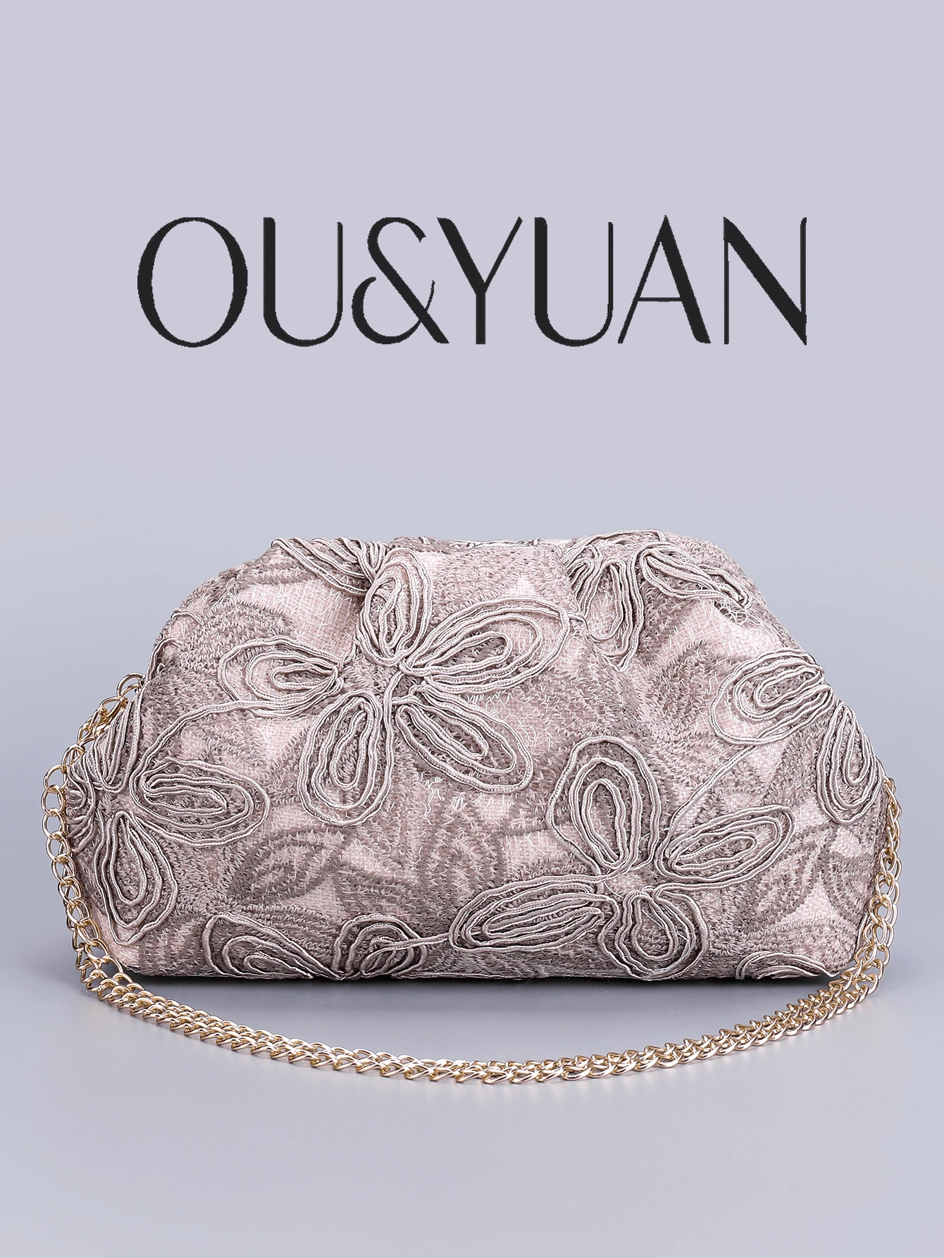 Fashionable High-End Floral Print Shoulder Bag, Luxury Elegant Pleated Clutch Bag With Random Print, Suitable For Evening Gala, Party And Wedding - Camel - View 1