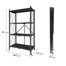Upgraded Home 4-Tier Foldable Storage Shelf With Wheels ,Collapsible Shelving Unit,750 Lbs Large Capacity Storage Trolley,Display Metal Rack, Rolling Cart For Books,Kitchen Storage Shelves, Garage Storage,Pantry & Closet Organizer, Office Room,Decor,Bathroom(Black/White/Pink/Green),No Assembly - 彩色 - 查看 11