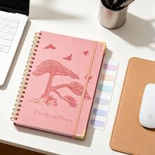 Cuaderno espiral premium, 300 páginas con encuadernación de cuero, cuaderno de rayas universitarias, tapa con relieve del árbol de la vida, diario de mujer, tamaño grande A5 de 8.5" x 5.7", 24 pestañas de índice, esencial para el trabajo y la escuela, regalo elegante para la vuelta al colegio y la temporada de graduación - Árbol de la Vida y la Paz - Ver 10