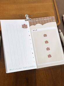 1 pieza Libreta de estilo vintage con conejo Monka y oso, diario portátil, libreta de oso linda, hecha de papel de pulpa de madera, escritura suave, esencial para estudiantes - Multicolor - Ver 1