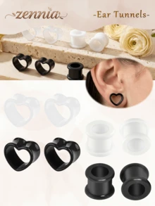 4對/套愛心壓克力耳擴 5mm-12mm 耳洞擴張器 隧道耳塞 錐形耳拉伸器 女款耳飾穿耳套組 - Ear Gauges - 查看 3