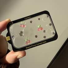 Luxury Rhinestone Cherry Leaf Transparent Lens Film For IPhone 17 Pro Max/17 Pro, Fashionable Full Coverage Lens Protector, Anti-Scratch For Women - Sparkling Pink Cherry Leaves - View 3