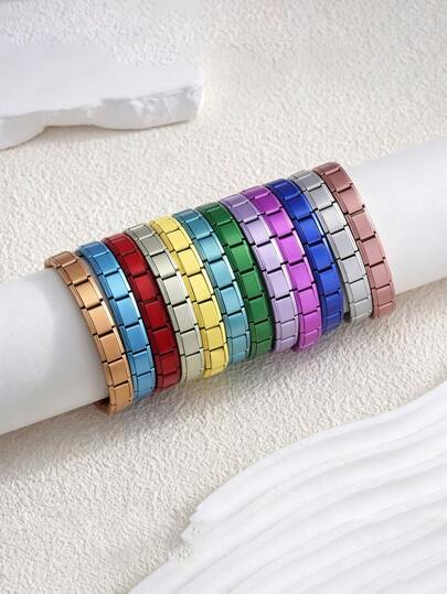 Multicolor Matte Italian-Style Link Bracelet, Stackable Elastic Wristband, Minimalist Fashion Daily Wear, Unisex Jewelry For Women & Men For Parties & Casual Occasions