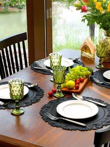 12/6/1pc Round Faux Leather 15-Inch Placemat, Waterproof, Easy To Clean, Heat Resistant, Non-Slip, Washable Table Mat For Kitchen, Indoor And Outdoor Use - Black - View 2