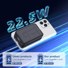 GAWFOLK Sạc dự phòng từ tính sạc nhanh di động dung lượng 10000 mAh, sạc nhanh 22.5W tích hợp giá đỡ và hai cáp sạc, có thể sạc đồng thời lên đến 5 thiết bị, màn hình hiển thị LED kỹ thuật số, dung lượng lớn, phù hợp làm sạc khẩn cấp di động, tương thích sạc từ tính cho iPhone 17, 16, 15, 14, 13, Pro và Pro Max, lý tưởng cho cắm trại, du lịch hàng không, đi biển, văn phòng và các dịp khác, quà tặng tuyệt vời cho ngày lễ, Ngày của Mẹ, Ngày Tưởng niệm, khởi động mùa hè. Sạc đồng thời. - Sạc dự phòng cao cấp 10000mAh (kèm đế và hai dây nguồn, màu đen) - Xem 3