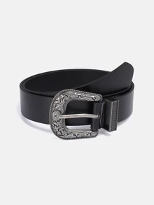 1pc Solid Color Retro PU (Polyurethane) Women's Decorative Belt With Carved Buckle, Suitable For Daily Wear - A - View 6