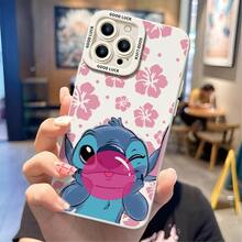 Disney Lilo & Stitch Hibiscus Bubble Gum Phone Case.Featuring Stitch Blowing Pink Bubble Gum With Pink Hibiscus Flower Background, Cute Tropical Style, Compatible With IPhone 17, 16, 15, 14, 13, 12, 11 Pro Series And Galaxy S22, S23, S24, S25 Models, A Charming Choice For Disney Fans, Ideal For Birthdays, Holidays, Or Any Special Occasion To Surprise Family And Friends. - 白色 - 查看 5