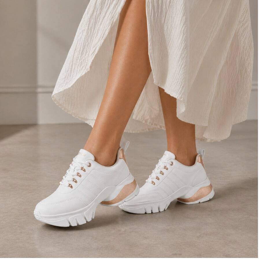 Ramarim Women's Casual Sporty Chunky Sneakers With Metallic Details, Comfortable And Original - trắng - Xem 1