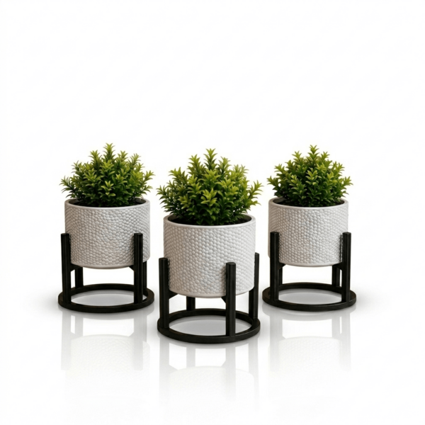 Trio de Vasos Cachepot com Suporte - Suculentas -Cactos - Plantas Artificiais