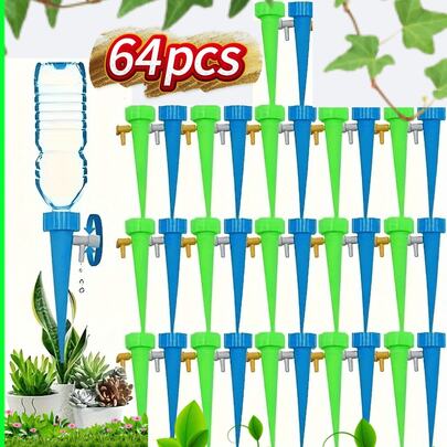 1/5/10/30/64pcs Automatic Drip Irrigation Spikes, Adjustable Watering Devices- Slow Release Control Switch For Plant Watering In Greenhouse & Garden-Gardening Tools Supplies