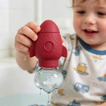 2pcs Rocket Shaped Squirt Water Toys, Silicone Baby Bath Toys, Gifts For Christmas, Halloween, Thanksgiving - Red + Blue - View 7