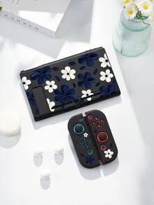 1pc Deep Blue & White Floral Pattern Protective Case/Cover, Compatible With Switch2 (2025), Switch NS, Switch OLED, Switch Lite, Accessories For Switch 2nd Gen/Switch, Full Set Including Storage Bag, Game Card Case, Best Gift For Switch Players - Multicolor - View 4
