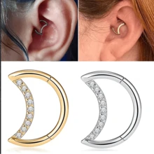 1pc G23 Titanium Moon CZ 16G Septum Nose Rings Hoop Piercing Cartilage Segment Clickers Helix Cartilage Tragus Earring Women Body Jewelry - Moon-shaped Perforated Jewelry - View 1