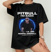 Pitbull Tour Poster Print T-Shirt | 2026 European Tour Oversize Fan Shirt Black - Black - View 10