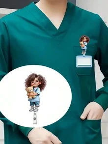 2D平面壓克力護理師女孩識別證套 - 可伸縮識別證夾，適用於醫學生和護理師 - PMMA材質職場識別證夾 | 趣味設計 | 壓克力護理師配件 開學教師禮物 - 彩色 - 查看 6