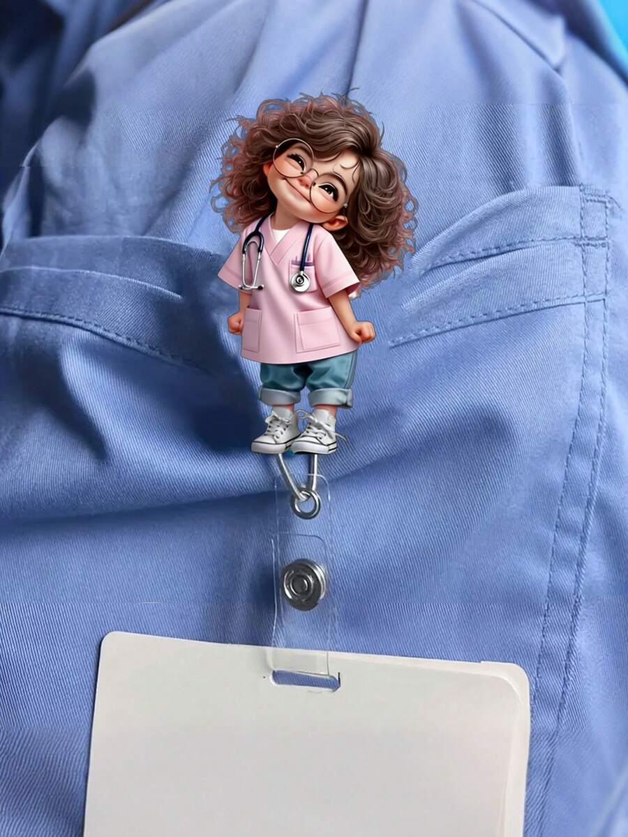 2D平面壓克力護理師女孩識別證套 - 可伸縮識別證夾,適用於醫學生和護理師 - PMMA材質職場識別證夾 | 趣味設計 | 壓克力護理配件 開學教師禮物 - 彩色 - 查看 1