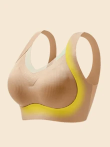 Lilivine Set de 3 sujetadores inalámbricos, disponibles en negro, nude y caqui, con tela elástica y suave a la piel con malla transparente, previene el descolgamiento, cómodo y elegante - Multicolor - Ver 8