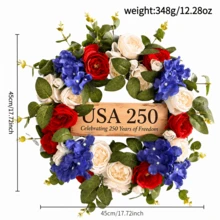 1个,17.72英寸美国250周年纪念爱国花环 - 红白蓝三色花环,带木质标牌,适用于前门、墙壁、门廊装饰 - 庆祝250年自由 - 彩色 - 查看 15