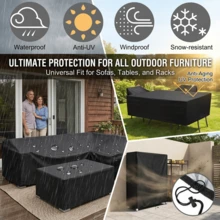 1-Pack 210D/420D Outdoor Furniture Cover Waterproof Rainproof Snowproof Dustproof Windproof UV Resistant Oxford Cloth Garden Lawn Patio Furniture Cover Black, With Storage Bag For Easy Organization And Storage - Black - View 5