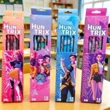 12 bút chì 2B, bút chì gỗ họa tiết bé gái hoạt hình, bút chì viết bền, thích hợp cho học sinh, đồ dùng văn phòng phẩm (Kiểu dáng ngẫu nhiên) - Nhiều màu - Xem 7