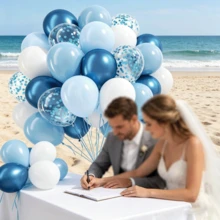 46pcs Blue And White Balloons, 10/12 Inch, Includes Blue Confetti White Balloons, Suitable For Bridal Shower, Wedding And Birthday Party Decoration - Set - View 3