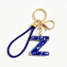 1件波西米亚风藏蓝色A-Z字母钥匙扣，镶钻手腕包字母吊坠，时尚百搭女士配饰礼品 - 寶藍色 - 查看 24