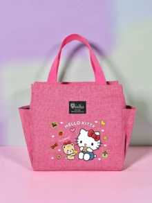SANRIO 1个Hello Kitty保温午餐包，卡通印花便携式午餐袋，便当袋，书包，轻便，可重复使用，防漏，多功能设计，带前袋和耐用拉链 - 适合返校、办公、户外露营 - 彩色 - 查看 2
