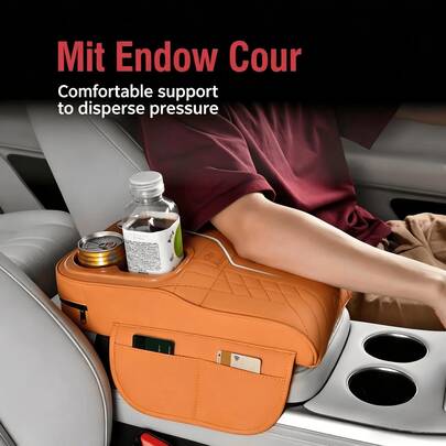 1pc Automotive Armrest Box Pad, Universal Leather Center Console Cover With 2 Cup Holders (Square + Round), Multifunctional Car Tissue Box, Side Storage Pocket Design, Car Interior Accessory, Suitable For Most Sedans, SUVs, Trucks, Comfortable Armrest Pad