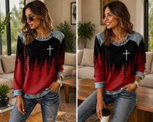 Women's Graphic Print Sweatshirt Round Neck Long Sleeve Casual Pullover Loose Fit Top - Grey - View 6