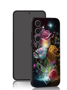 1 chiếc ốp lưng điện thoại màu đen thời trang, chống rơi, chống trượt, họa tiết hoa hồng rực rỡ, tương thích với Galaxy A04e/A05s/A13/A14/A15/A34/A35/A50/A52/A53/A54/S21/S22/S23/S24/S25/S25Ultra/24fe, [Phiên bản quốc tế, không phải nội địa] - màu đen - Xem 3