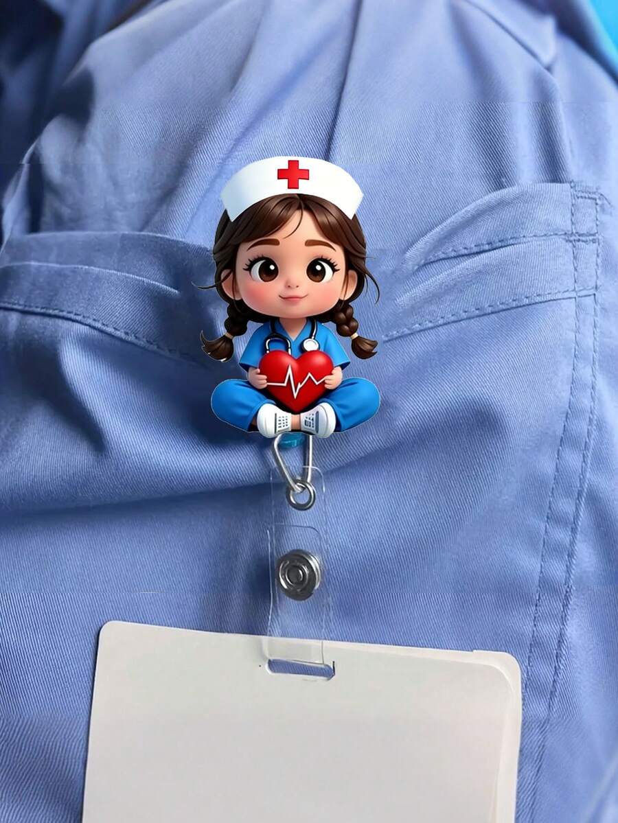 2D 平面壓克力護士女孩識別證套 - 可伸縮識別證夾，適合醫學生和護理師 - PMMA 材質職場識別證夾 | 趣味設計 | 壓克力護士配件 開學季教師禮物 - 彩色 - 查看 1