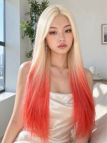 Tóc giả ren phía trước 30 inch 13x4, kiểu ombre vàng sang đỏ cổ điển, tóc giả ren phía trước màu đỏ tía thanh lịch - trông tự nhiên, sợi tổng hợp chịu nhiệt, kiểu tóc dài thẳng, phù hợp cho trang phục thường ngày và dự tiệc, tóc giả ren phía trước tổng hợp dùng hàng ngày, dự tiệc, cosplay, lễ hội và liên hoan âm nhạc, lưới thoáng khí bền, cần thiết cho người mới bắt đầu, tóc giả nữ, phụ kiện lễ hội tuyệt đẹp. - Tóc vàng ombre - Xem 2
