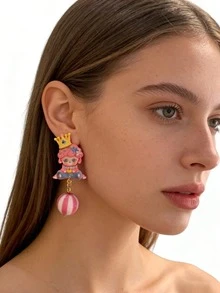 1 Pasang Anting-Anting Gaya Manis dengan Mahkota Rambut Keriting Merah Muda Lucu Cocok untuk Anak Perempuan, Hadiah Kencan Sehari-hari, Aksesoris - MultiWarna - View 4