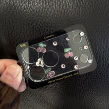 Luxury Rhinestone Cherry Leaf Transparent Lens Film For IPhone 17 Pro Max/17 Pro, Fashionable Full Coverage Lens Protector, Anti-Scratch For Women - Sparkling Pink Cherry Leaves - View 5