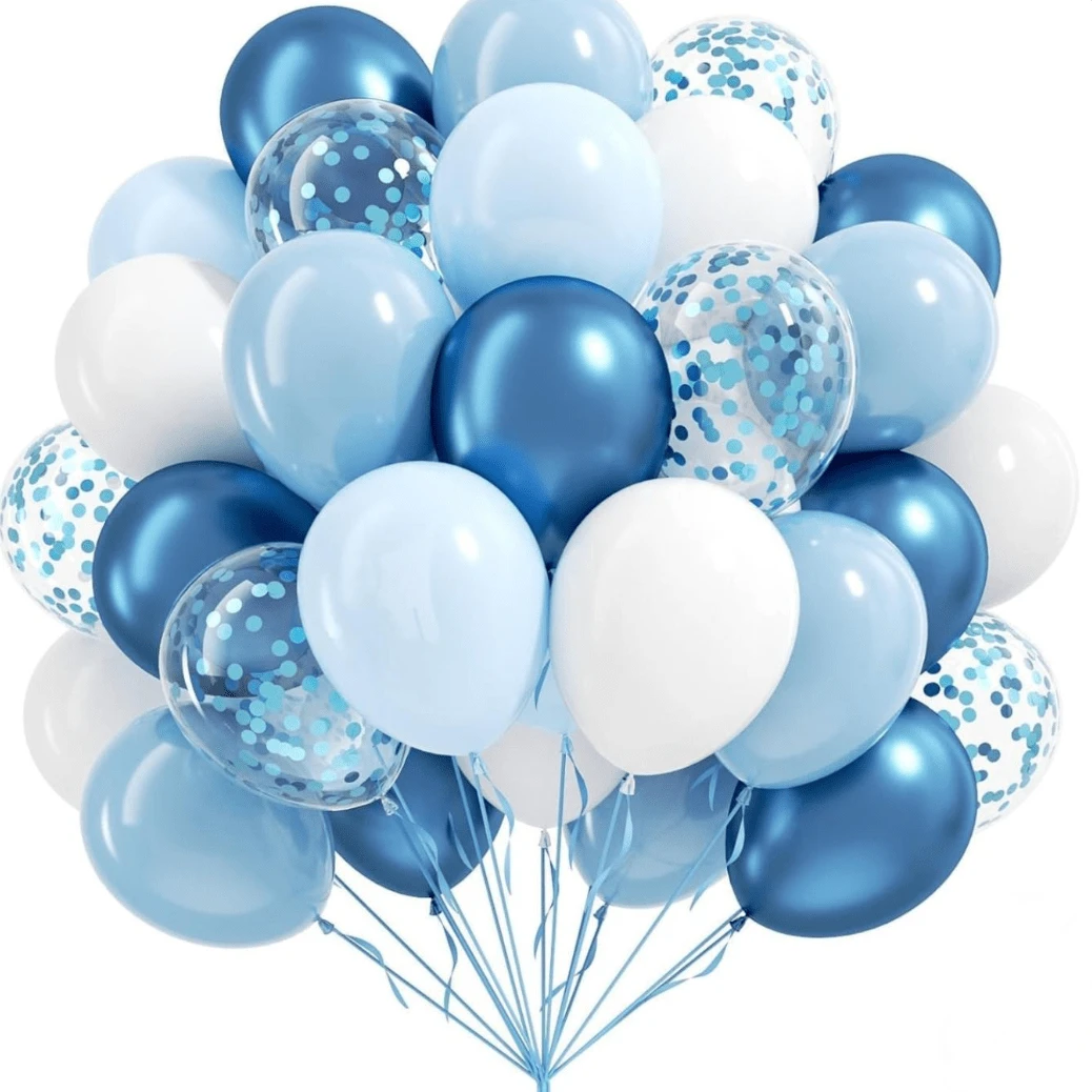 46pcs Blue And White Balloons, 10/12 Inch, Includes Blue Confetti White Balloons, Suitable For Bridal Shower, Wedding And Birthday Party Decoration - Set - View 1