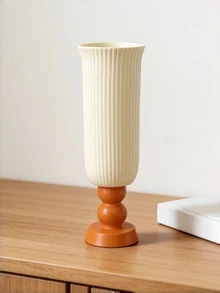 1pc Modern Minimalist Textured Vase, Creamy White Decorative Vase With Orange Base, Nordic Style Plastic Resin Vase Suitable For Living Room, Dining Table, Bedroom, Aesthetic Home Decor - Elegant Vase - View 7