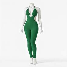 Perla Jumpsuit - Women's Skinny Jumpsuit With Tie Neck And Halter Neck Tie Back - Perfect For Christmas, New Year's Eve, And New Year's Eve - Women's Dresses - 綠色 - 查看 3