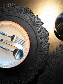 12/6/1pc Round Faux Leather 15-Inch Placemat, Waterproof, Easy To Clean, Heat Resistant, Non-Slip, Washable Table Mat For Kitchen, Indoor And Outdoor Use - Black - View 6
