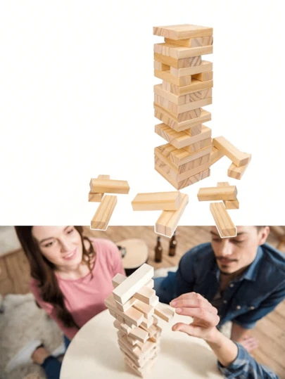 54 piezas Juego de bloques apilables Jenga - Juego de equilibrio de torre para fiestas, bloques de dominó, bloques de madera clásicos, bloques de torre tambaleante, excelente para fiestas y reuniones, juego multijugador, maravillosa noche de juegos