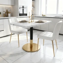 Modern Rectangle Dining Table For 2 Small Kitchen Table With White Marble Pattern Wood Desktop And Black Metal Pillar Negotiation Table With Gold Base For Dining Room Kichen Office Meeting Room 80*60c - 白色 - 查看 3