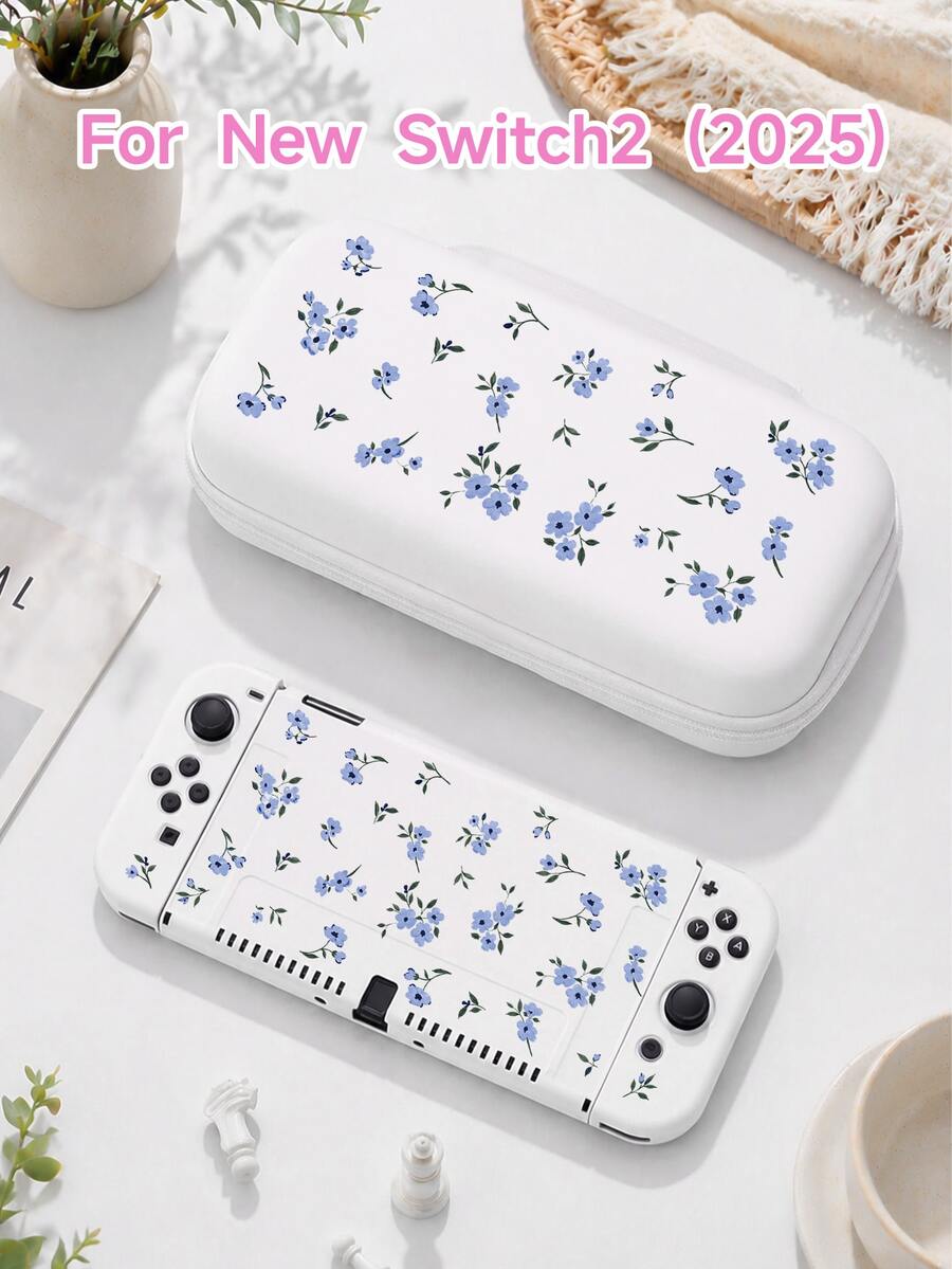 1pc Floral Plant Pattern Protective Case, Compatible With Switch 2 (2025), For Nintendo Switch NS/Switch OLED, Accessories For Switch 2 Console, Storage Bag, Switch Protective Cover, Romantic Gift For Switch Players - Multicolor - View 1