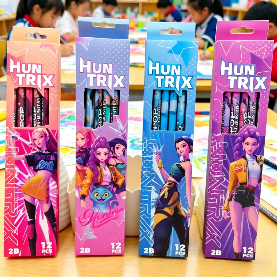 12pcs 2B Pencils With Cartoon Prints, Wooden Pencils With Graphite Leads, Suitable For Students, School, Exams And Art Drawing (Random Styles) - Multicolor - View 1