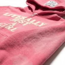 Men/Women's Y2K Streetwear Zip Up Hoodie, Pink Washed Oversized Hooded Sweatshirt With"LITERALLY JUST A GIRL" Chenille Letter Print, Funny Slogan Hoodie, Casual Unisex Hip Hop Hoodie Daily Wear Back To School Jacket Street Style Warm Hoodie - 粉色 - 查看 9