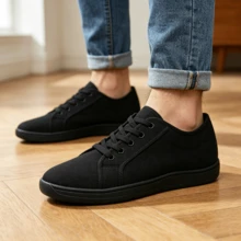 Men's Casual Canvas Shoes - Spacious Toe Design, Lightweight, Comfortable, Suitable For Wide Feet, Classic Low-Top Men's Minimalist Shoes - Zero Exposure Sneakers - Black - View 9