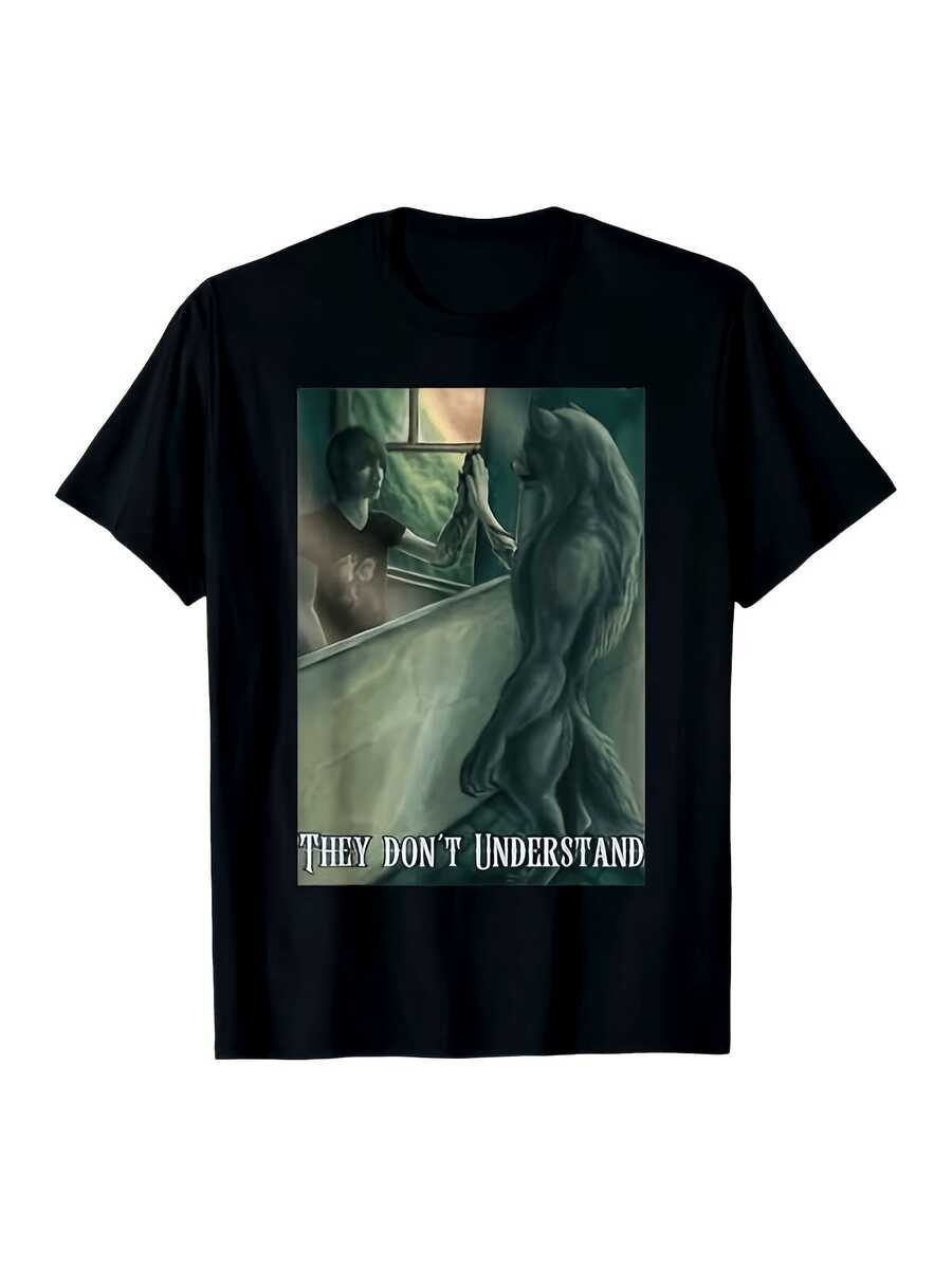 Funny Werewolf Ripping Meme Alpha Wolf Graphic Tee - They Don't Understand - Soft Breathable Cotton Crew Neck Shirt For Men & Women - Casual Everyday & Halloween Costume Party Apparel - Machine - màu đen - Xem 1