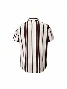 Vertical Brown And White Stripes Symbolize Calm Strength And Natural Balance Creating A Relaxed Coastal Mood 3D Printed Casual Summer Shirt For Men Perfect Holiday Gift - 白色 - 查看 2