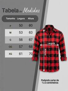 Camisa Xadrez Masculina Manga Longa Inverno Flanelada Country - Xadrez Vermelho - Visão 5